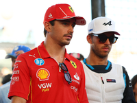 Charles Leclerc of Monaco and Scuderia Ferrari participates in the drivers' parade before the F1 Grand Prix of Singapore at Marina Bay Stree...