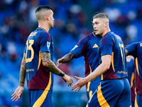 Artem Dovbyk of AS Roma celebrates after scoring first goal during the Serie A Enilive match between AS Roma and Udinese Calcio at Stadio Ol...