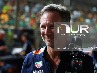 Oracle Red Bull Racing Team Principal Christian Horner stands on the grid ahead of the F1 Grand Prix of Singapore at Marina Bay Street Circu...