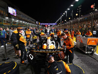 The car of Oscar Piastri of Australia and the McLaren Formula 1 Team is on the grid ahead of the F1 Grand Prix of Singapore at Marina Bay St...