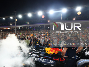 The car of Max Verstappen of the Netherlands and Red Bull Racing-Honda RBPT is on the grid ahead of the F1 Grand Prix of Singapore at Marina...