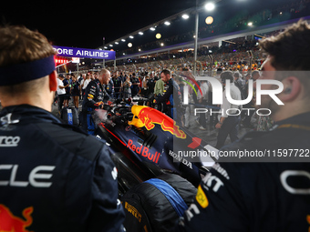 The car of Max Verstappen of the Netherlands and Red Bull Racing-Honda RBPT is on the grid ahead of the F1 Grand Prix of Singapore at Marina...