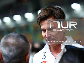 Toto Wolff stands on the grid ahead of the F1 Grand Prix of Singapore at Marina Bay Street Circuit in Singapore, Singapore, on September 22,...