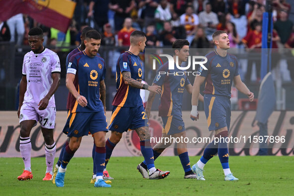 Artem Dovbyk of A.S. Roma celebrates after scoring the goal of 1-0 during the 5th day of the Serie A Championship between A.S. Roma and Udin...