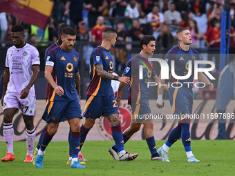 Artem Dovbyk of A.S. Roma celebrates after scoring the goal of 1-0 during the 5th day of the Serie A Championship between A.S. Roma and Udin...