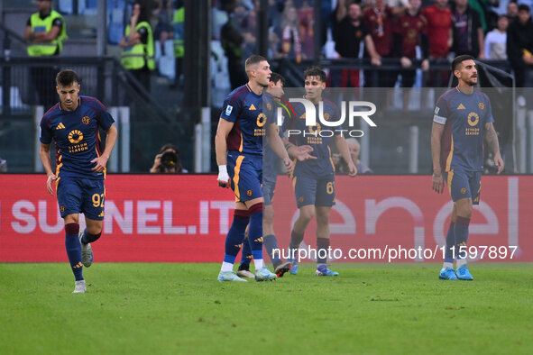 Artem Dovbyk of A.S. Roma celebrates after scoring the goal of 1-0 during the 5th day of the Serie A Championship between A.S. Roma and Udin...