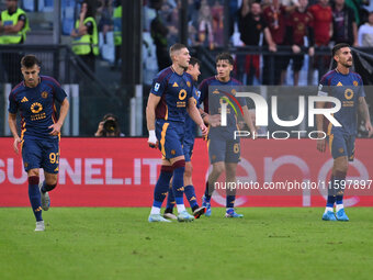 Artem Dovbyk of A.S. Roma celebrates after scoring the goal of 1-0 during the 5th day of the Serie A Championship between A.S. Roma and Udin...