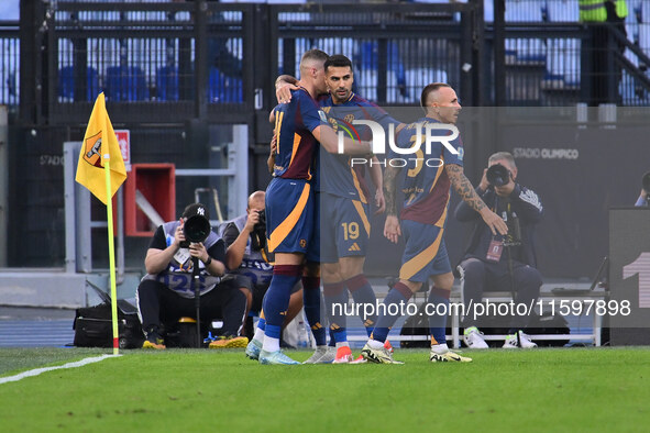 Artem Dovbyk of A.S. Roma celebrates after scoring the goal of 1-0 during the 5th day of the Serie A Championship between A.S. Roma and Udin...