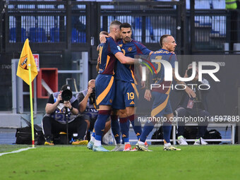 Artem Dovbyk of A.S. Roma celebrates after scoring the goal of 1-0 during the 5th day of the Serie A Championship between A.S. Roma and Udin...