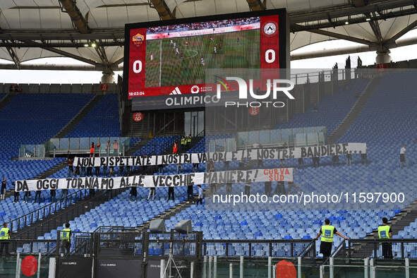 A.S. fans in Rome protest against society, leaving the Curva Sud empty during the 5th day of the Serie A Championship between A.S. Roma and...