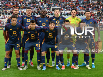 A.S. Roma players pose for a team photo during the 5th day of the Serie A Championship between A.S. Roma and Udinese Calcio at the Olympic S...