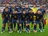 A.S. Roma players pose for a team photo during the 5th day of the Serie A Championship between A.S. Roma and Udinese Calcio at the Olympic S...