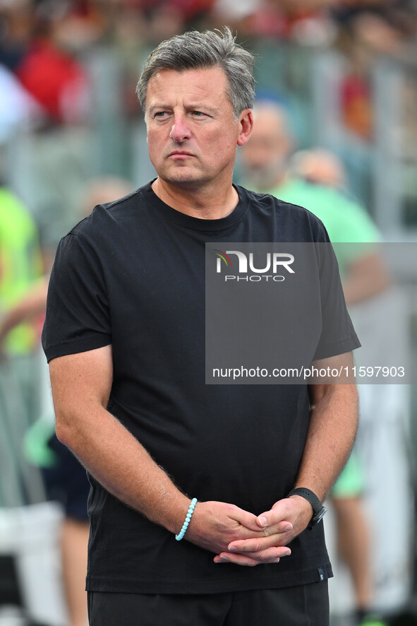 Kosta Runjaic coaches Udinese Calcio during the 5th day of the Serie A Championship between A.S. Roma and Udinese Calcio at the Olympic Stad...