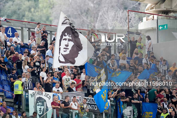 Supporters of Udinese Calcio during the Serie A Enilive match between AS Roma and Udinese Calcio at Stadio Olimpico on September 22, 2024 in...