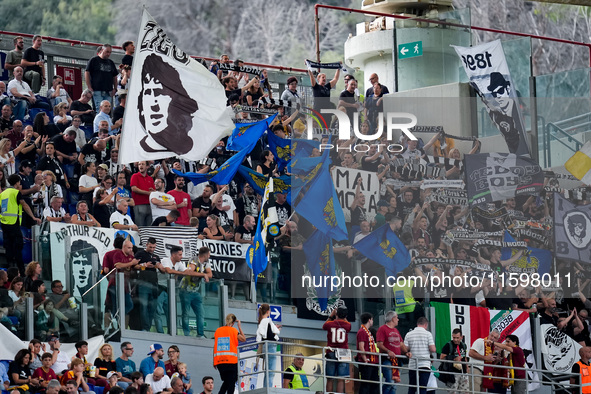 Supporters of Udinese Calcio during the Serie A Enilive match between AS Roma and Udinese Calcio at Stadio Olimpico on September 22, 2024 in...