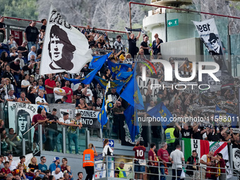 Supporters of Udinese Calcio during the Serie A Enilive match between AS Roma and Udinese Calcio at Stadio Olimpico on September 22, 2024 in...