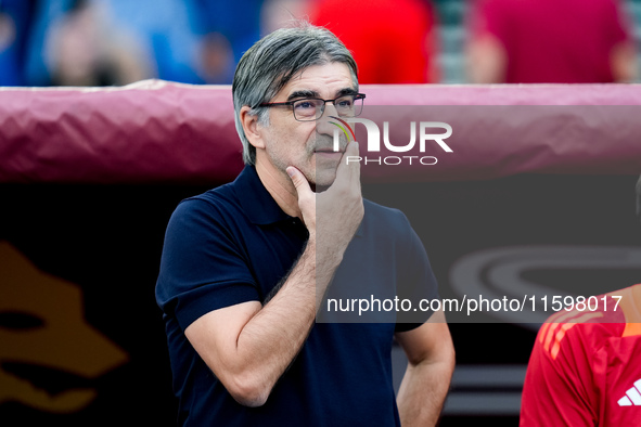 Ivan Juric head coach of AS Roma looks on during the Serie A Enilive match between AS Roma and Udinese Calcio at Stadio Olimpico on Septembe...