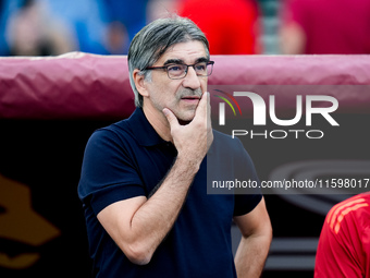 Ivan Juric head coach of AS Roma looks on during the Serie A Enilive match between AS Roma and Udinese Calcio at Stadio Olimpico on Septembe...