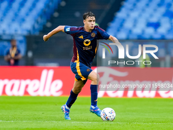 Niccolo' Pisilli of AS Roma during the Serie A Enilive match between AS Roma and Udinese Calcio at Stadio Olimpico on September 22, 2024 in...