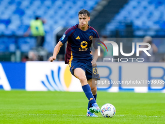 Niccolo' Pisilli of AS Roma during the Serie A Enilive match between AS Roma and Udinese Calcio at Stadio Olimpico on September 22, 2024 in...