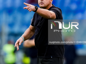 Kosta Runjaic head coach of Udinese Calcio gestures during the Serie A Enilive match between AS Roma and Udinese Calcio at Stadio Olimpico o...