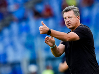 Kosta Runjaic head coach of Udinese Calcio gestures during the Serie A Enilive match between AS Roma and Udinese Calcio at Stadio Olimpico o...