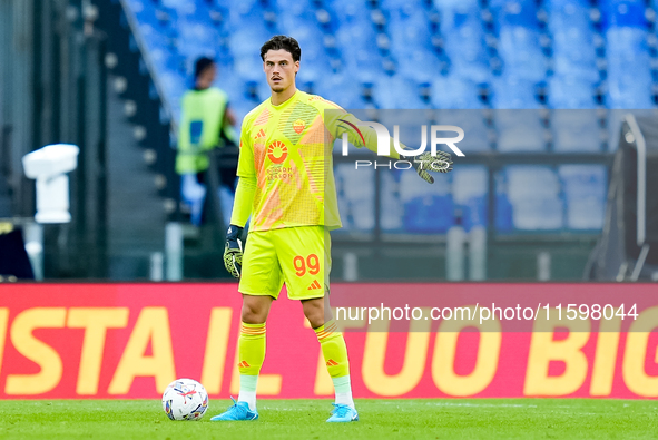 Mile Svilar of AS Roma during the Serie A Enilive match between AS Roma and Udinese Calcio at Stadio Olimpico on September 22, 2024 in Rome,...