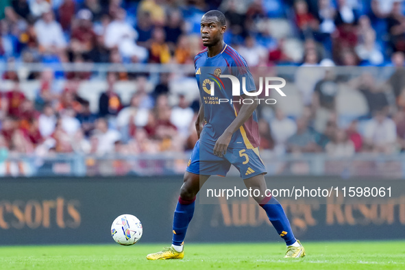 Evan Ndicka of AS Roma during the Serie A Enilive match between AS Roma and Udinese Calcio at Stadio Olimpico on September 22, 2024 in Rome,...