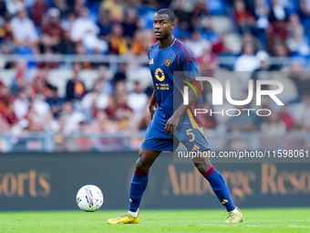 Evan Ndicka of AS Roma during the Serie A Enilive match between AS Roma and Udinese Calcio at Stadio Olimpico on September 22, 2024 in Rome,...