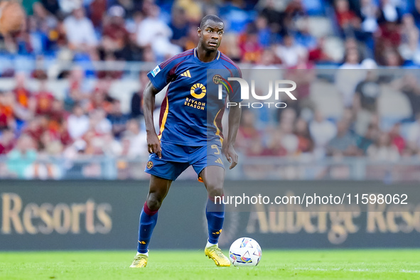 Evan Ndicka of AS Roma during the Serie A Enilive match between AS Roma and Udinese Calcio at Stadio Olimpico on September 22, 2024 in Rome,...