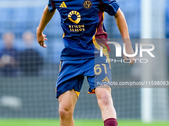 Niccolo' Pisilli of AS Roma during the Serie A Enilive match between AS Roma and Udinese Calcio at Stadio Olimpico on September 22, 2024 in...