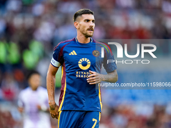 Lorenzo Pellegrini of AS Roma looks on during the Serie A Enilive match between AS Roma and Udinese Calcio at Stadio Olimpico on September 2...