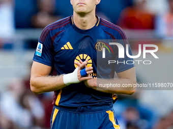 Artem Dovbyk of AS Roma looks dejected during the Serie A Enilive match between AS Roma and Udinese Calcio at Stadio Olimpico on September 2...