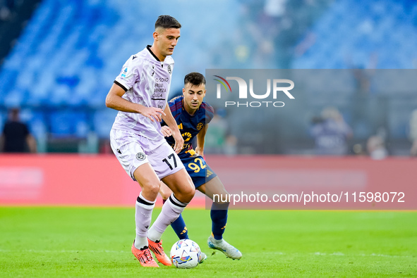 Lorenzo Lucca of Udinese Calcio during the Serie A Enilive match between AS Roma and Udinese Calcio at Stadio Olimpico on September 22, 2024...