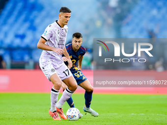 Lorenzo Lucca of Udinese Calcio during the Serie A Enilive match between AS Roma and Udinese Calcio at Stadio Olimpico on September 22, 2024...