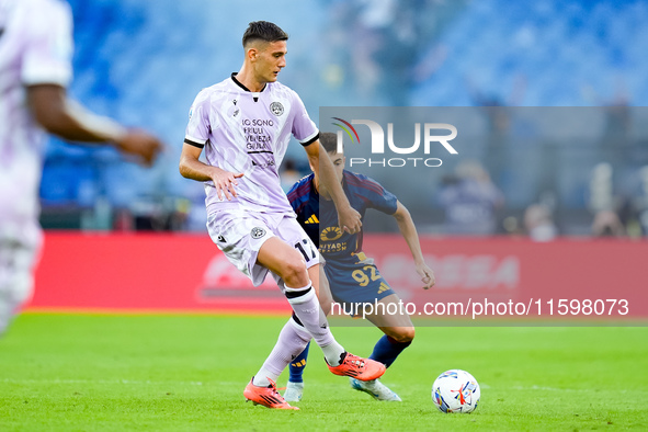 Lorenzo Lucca of Udinese Calcio during the Serie A Enilive match between AS Roma and Udinese Calcio at Stadio Olimpico on September 22, 2024...