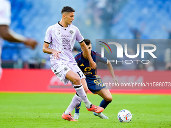 Lorenzo Lucca of Udinese Calcio during the Serie A Enilive match between AS Roma and Udinese Calcio at Stadio Olimpico on September 22, 2024...