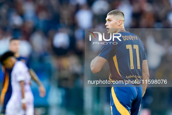 Artem Dovbyk of AS Roma looks on during the Serie A Enilive match between AS Roma and Udinese Calcio at Stadio Olimpico on September 22, 202...