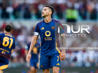 Lorenzo Pellegrini of AS Roma looks dejected during the Serie A Enilive match between AS Roma and Udinese Calcio at Stadio Olimpico on Septe...