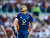 Lorenzo Pellegrini of AS Roma looks on during the Serie A Enilive match between AS Roma and Udinese Calcio at Stadio Olimpico on September 2...