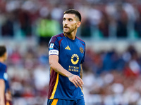 Lorenzo Pellegrini of AS Roma looks on during the Serie A Enilive match between AS Roma and Udinese Calcio at Stadio Olimpico on September 2...