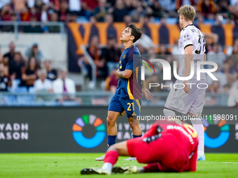 Paulo Dybala of AS Roma looks dejected during the Serie A Enilive match between AS Roma and Udinese Calcio at Stadio Olimpico on September 2...