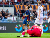 Paulo Dybala of AS Roma looks dejected during the Serie A Enilive match between AS Roma and Udinese Calcio at Stadio Olimpico on September 2...