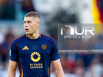 Artem Dovbyk of AS Roma looks on during the Serie A Enilive match between AS Roma and Udinese Calcio at Stadio Olimpico on September 22, 202...