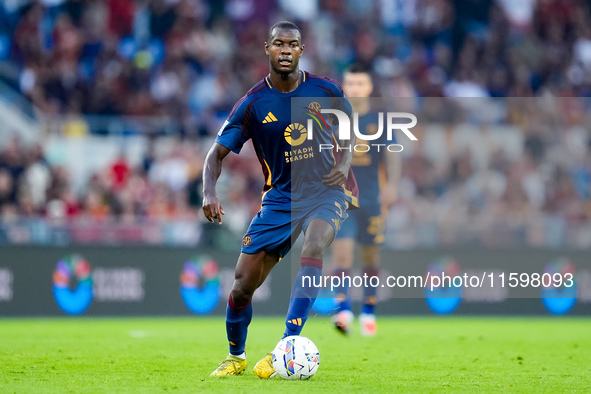 Evan Ndicka of AS Roma during the Serie A Enilive match between AS Roma and Udinese Calcio at Stadio Olimpico on September 22, 2024 in Rome,...