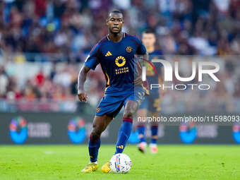 Evan Ndicka of AS Roma during the Serie A Enilive match between AS Roma and Udinese Calcio at Stadio Olimpico on September 22, 2024 in Rome,...