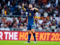 Bryan Cristante of AS Roma gestures during the Serie A Enilive match between AS Roma and Udinese Calcio at Stadio Olimpico on September 22,...