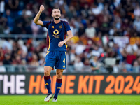 Bryan Cristante of AS Roma gestures during the Serie A Enilive match between AS Roma and Udinese Calcio at Stadio Olimpico on September 22,...