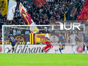 Paulo Dybala of AS Roma scores second goal during the Serie A Enilive match between AS Roma and Udinese Calcio at Stadio Olimpico on Septemb...