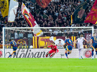 Paulo Dybala of AS Roma scores second goal during the Serie A Enilive match between AS Roma and Udinese Calcio at Stadio Olimpico on Septemb...